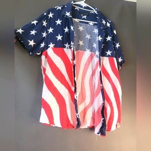 Free Planet Mens XL 100% Viscose American Flag Aop Collar Shirt 4th July patriot